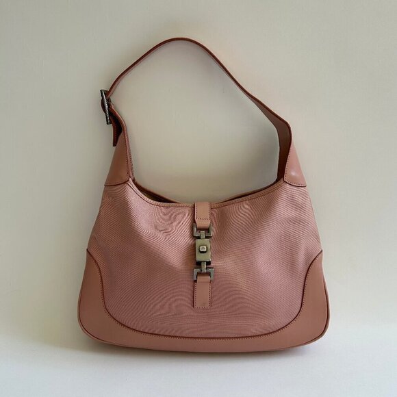 VINTAGE GUCCI JACKIE 1961 PINK CANVAS LEATHER SHOULDER BAG - Picture 1 of 10